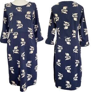 Boden Womens Jessie Jersey Dress UK 12 US 6 Navy White Floral 3/4 Sleeve Pockets